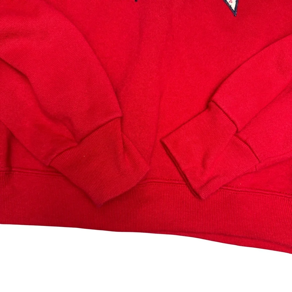 Vintage Tultex Red Sweatshirt Patchwork Star Applique White Collar USA Made L
